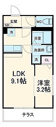 クレストパレス八柱 1階1LDKの間取り