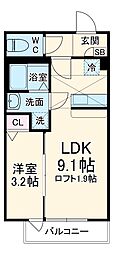 クレストパレス八柱 3階1LDKの間取り