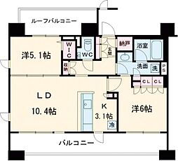 シェフルール西早稲田ラヴィーナ 5階2LDKの間取り