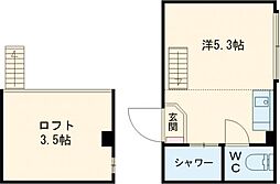 カーサ　デ　リオ 2階ワンルームの間取り