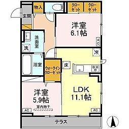ヴィラージュ 2階2LDKの間取り