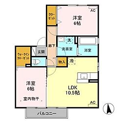 コスミオン　Ｂ 2階2LDKの間取り