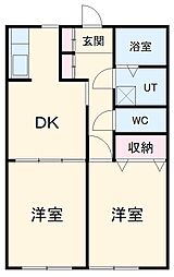 オーキットコートＣ棟 2階2DKの間取り
