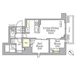 プライムガーデン大森 9階2LDKの間取り