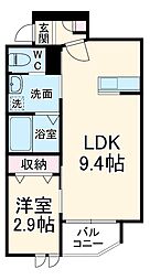 蓮田市東2丁目アパート 1階1LDKの間取り