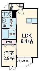 蓮田市東2丁目アパート 3階1LDKの間取り