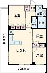 メゾンドオンディーヌ 3階3LDKの間取り