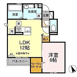 JR青梅線 小作駅 徒歩13分の賃貸アパート 1階1LDKの間取り
