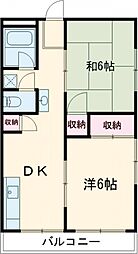 Stella garden水戸白梅 3階2DKの間取り