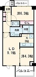 H−スクエア吉祥寺南町 2階2LDKの間取り