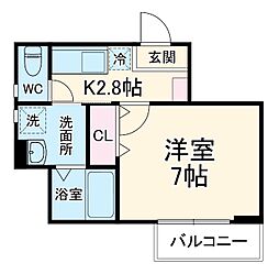 メルヴェーユ・K 1階1Kの間取り