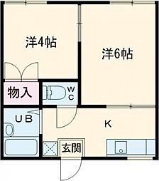 グリーンハイツA棟 1階2Kの間取り