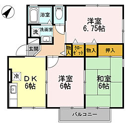 ハイカムールあすか　Ｂ 1階3DKの間取り