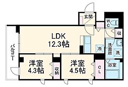 ラ・パートメント千葉 4階2LDKの間取り