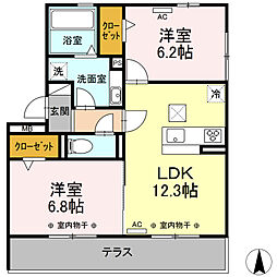 Ｄ−ｒｏｏｍ新木曽川　Ａ 1階2LDKの間取り