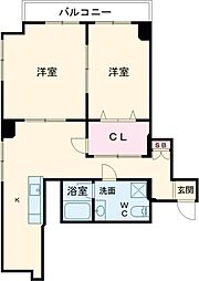 石井ハイム 602 6階2DKの間取り