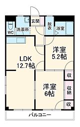 シャトル登戸 302 3階2LDKの間取り