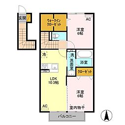 エクセレント 2階2LDKの間取り