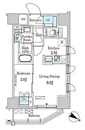パークアクシス赤羽南 6階1LDKの間取り