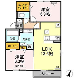 ラベージュ 1階2LDKの間取り