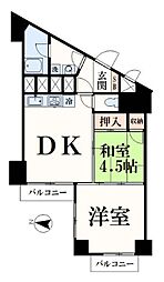 八王子はざま住宅 10階2DKの間取り