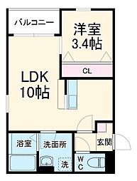 LECOCON四日市VIII 1階1LDKの間取り