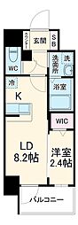 エスリード金山ル・グラン 8階1LDKの間取り