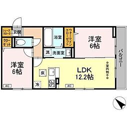 ビューテラス 1階2LDKの間取り