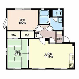 クレストアベニューC 1階2LDKの間取り