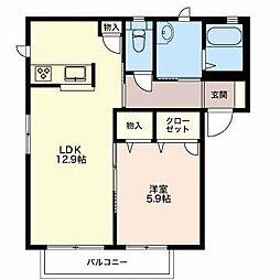 アドミラブールC 201 2階1LDKの間取り