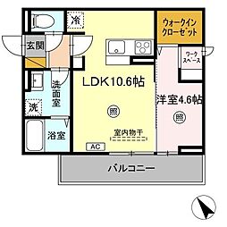 エルブ・バレ 2階1LDKの間取り