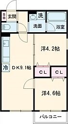 ＲＪカーサ松陰神社 3階2DKの間取り