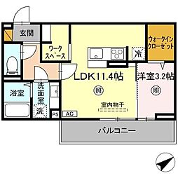 ラピス・ブルー 2階1LDKの間取り