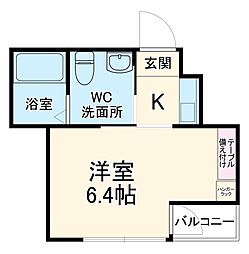 ノ・レーヴ堀川高辻 3階1Kの間取り