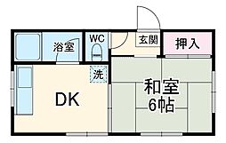 本木荘 2階1DKの間取り