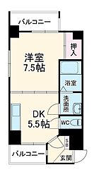 ピュアコート五条 9階1DKの間取り