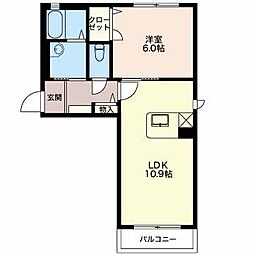 ヴェルドミールA 2階1LDKの間取り