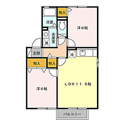 グレイススクエア　Ａ 2階2LDKの間取り