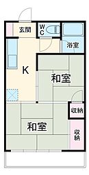 宇津木マンション 3階2Kの間取り