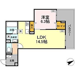 Ｄ−ｒｅｓｉｄｅｎｃｅ稲城 3階1LDKの間取り