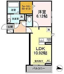 アーモンドエル 1階1LDKの間取り