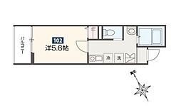 MELDIA東村山 3階1Kの間取り