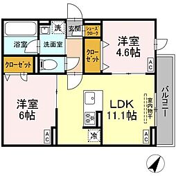 セレスティア細田Ａ 3階2LDKの間取り