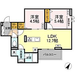 セレスティア細田Ｃ 3階2LDKの間取り