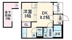 セブンシーズン栄生 2階1DKの間取り