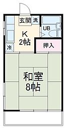石戸荘 1階1Kの間取り
