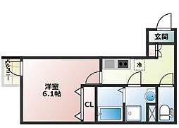 プルミエII 2階1Kの間取り