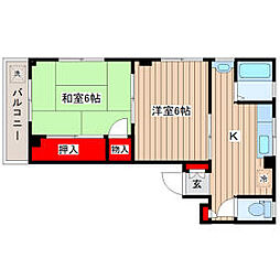 しゅんせいハイツIII 2階2Kの間取り