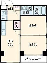 プラティーク三鷹 3階2DKの間取り