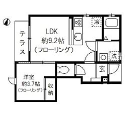 ＢＯＮＨＥＵＲ 104 1階1LDKの間取り